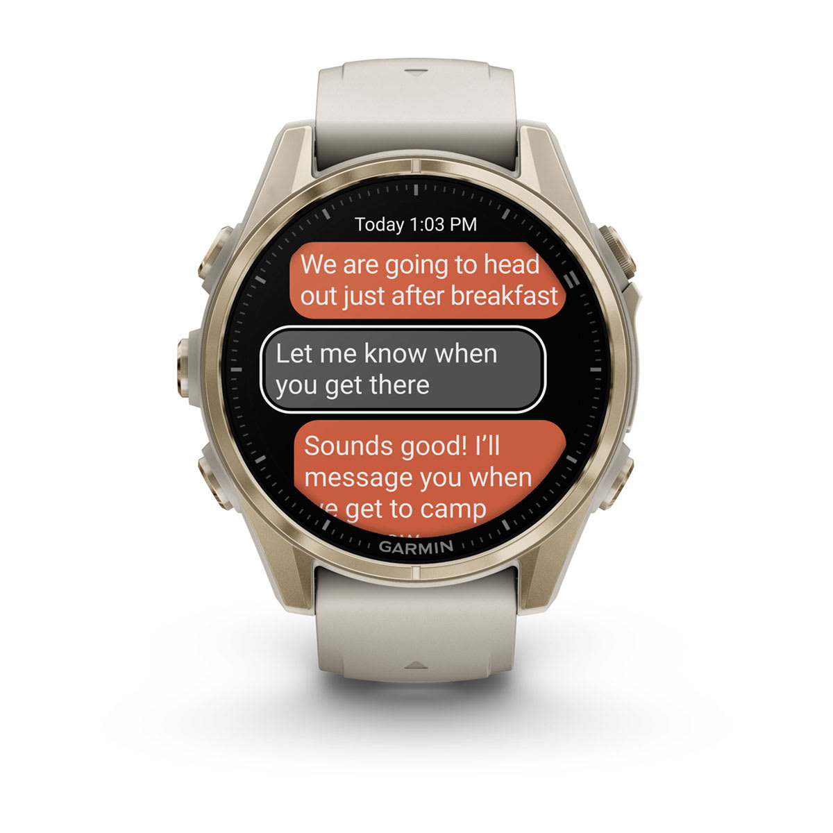 fēnix® 8 – 43 mm, AMOLED Sapphire, Soft Gold with Fog Gray/Dark Sandstone Silicone Band