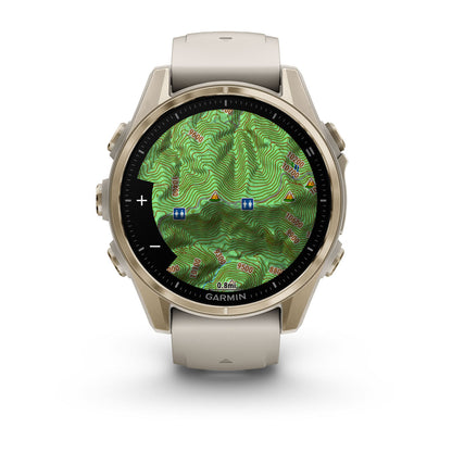 fēnix® 8 – 43 mm, AMOLED Sapphire, Soft Gold with Fog Gray/Dark Sandstone Silicone Band