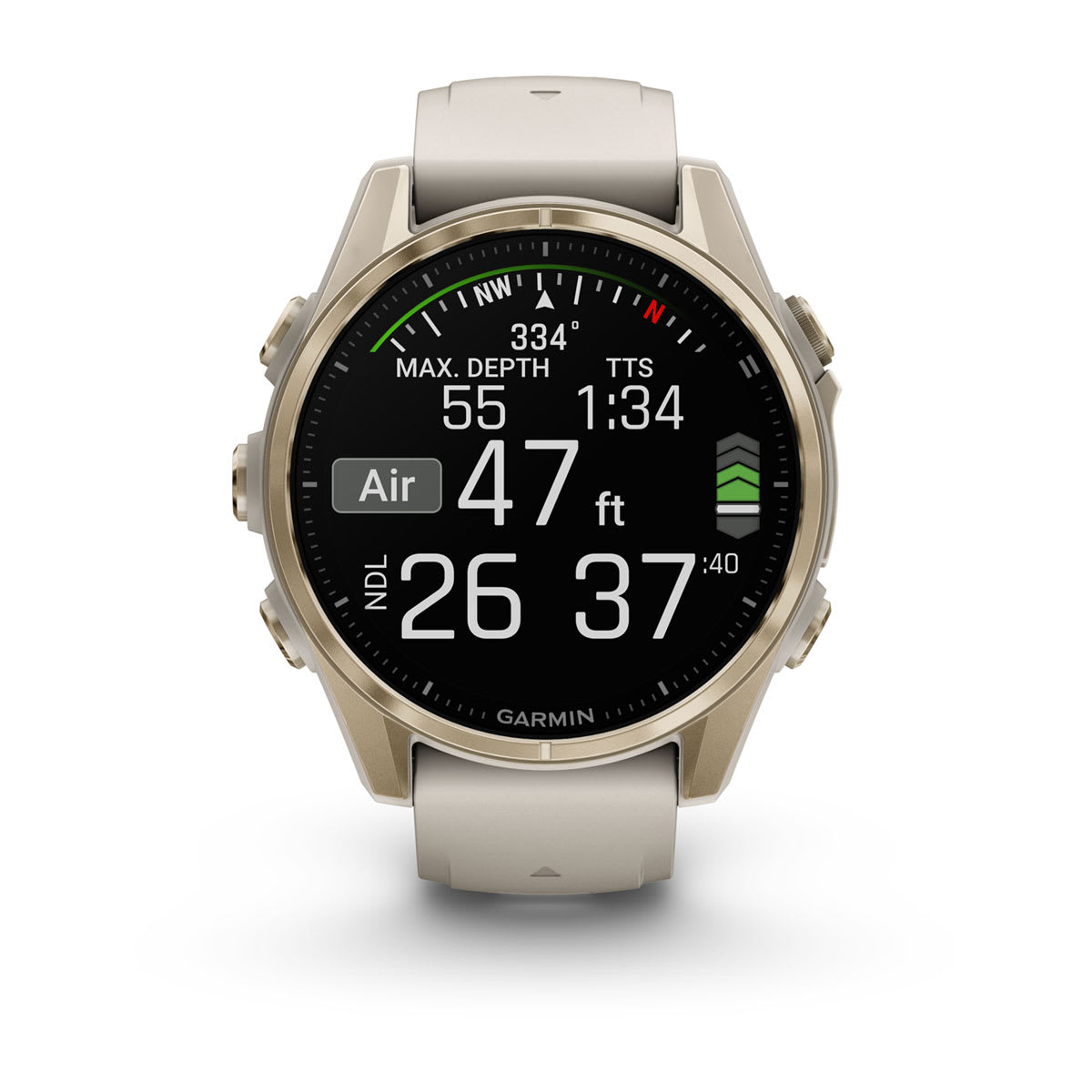 fēnix® 8 – 43 mm, AMOLED Sapphire, Soft Gold with Fog Gray/Dark Sandstone Silicone Band