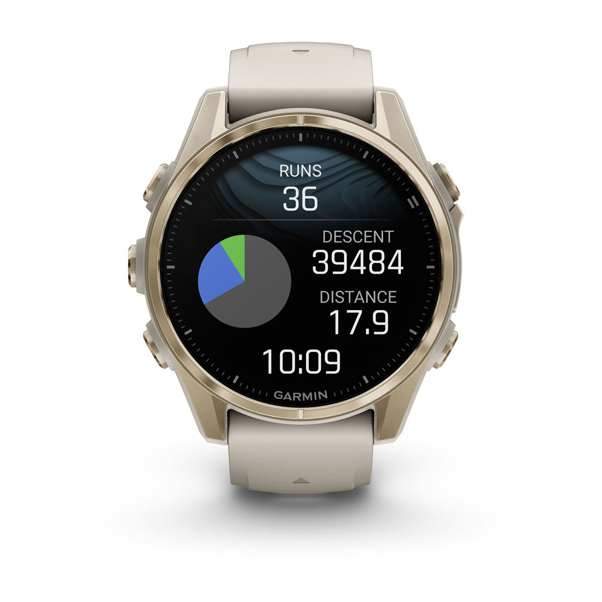 fēnix® 8 – 43 mm, AMOLED Sapphire, Soft Gold with Fog Gray/Dark Sandstone Silicone Band