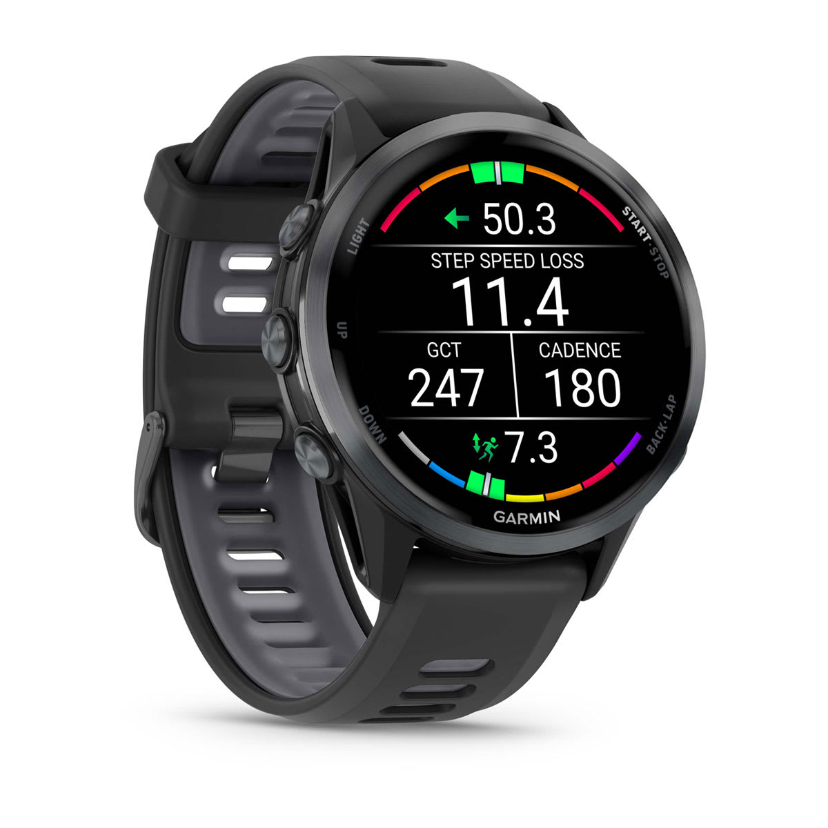 Forerunner® 970 Carbon Gray DLC Titanium with Black Case and Black/Translucent Whitestone Band
