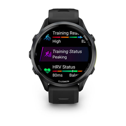 Forerunner® 970 Carbon Gray DLC Titanium with Black Case and Black/Translucent Whitestone Band