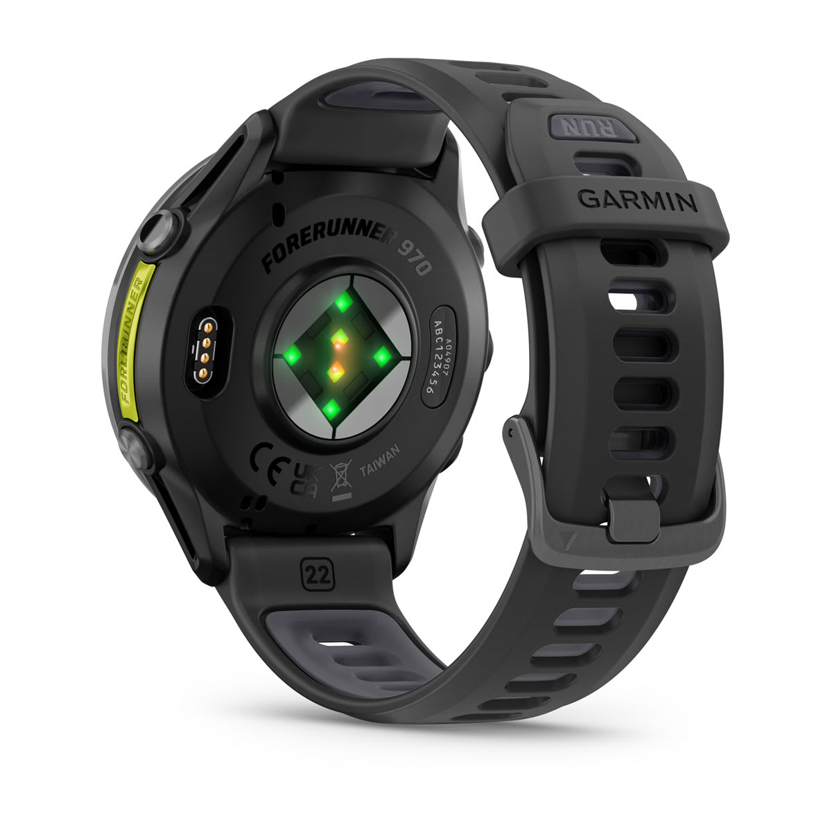 Forerunner® 970 Carbon Gray DLC Titanium with Black Case and Black/Translucent Whitestone Band