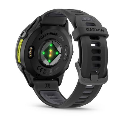 Forerunner® 970 Carbon Gray DLC Titanium with Black Case and Black/Translucent Whitestone Band