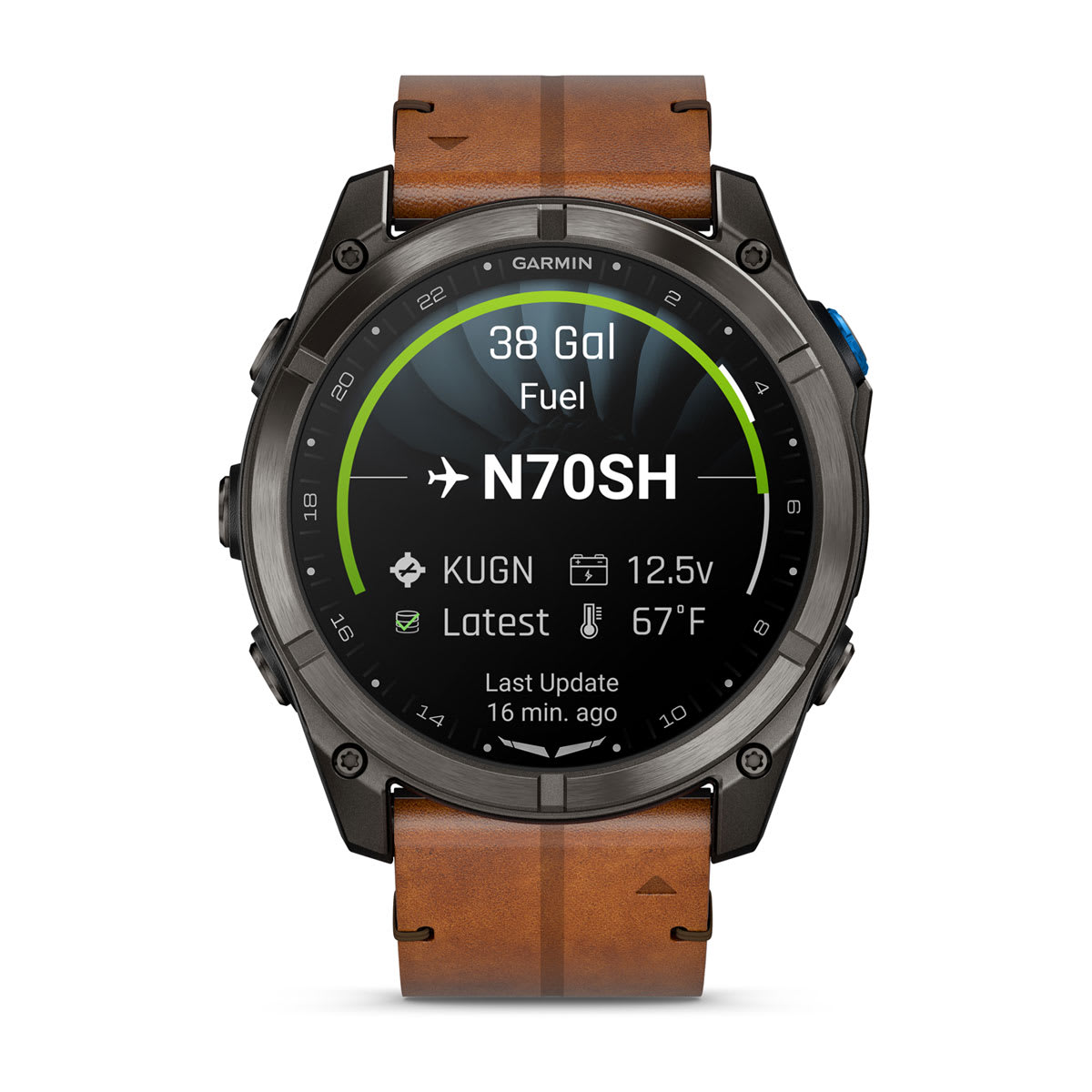 D2™ Mach 2 Pro Carbon Gray DLC Titanium with Chestnut Leather Band