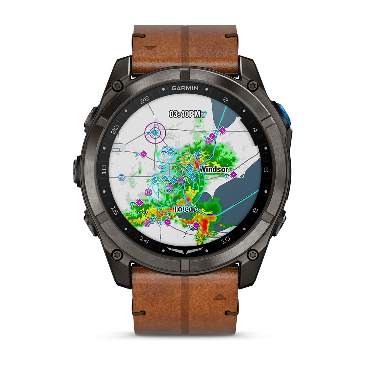 D2™ Mach 2 Pro Carbon Gray DLC Titanium with Chestnut Leather Band