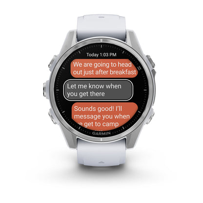 fēnix® 8 – 43 mm, AMOLED Silver with Whitestone Silicone Band