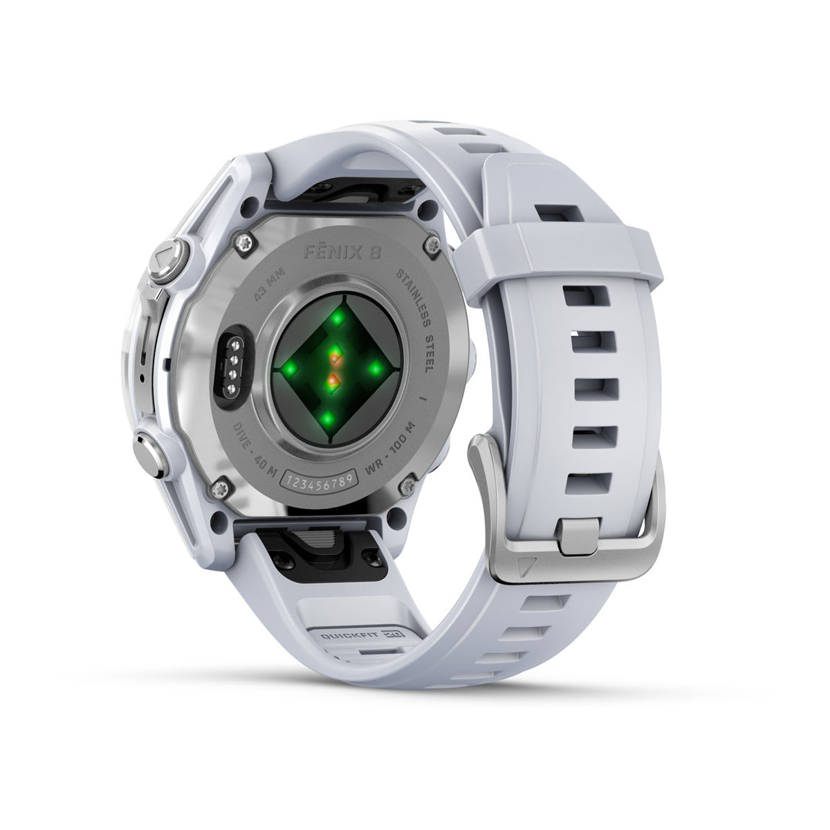fēnix® 8 – 43 mm, AMOLED Silver with Whitestone Silicone Band