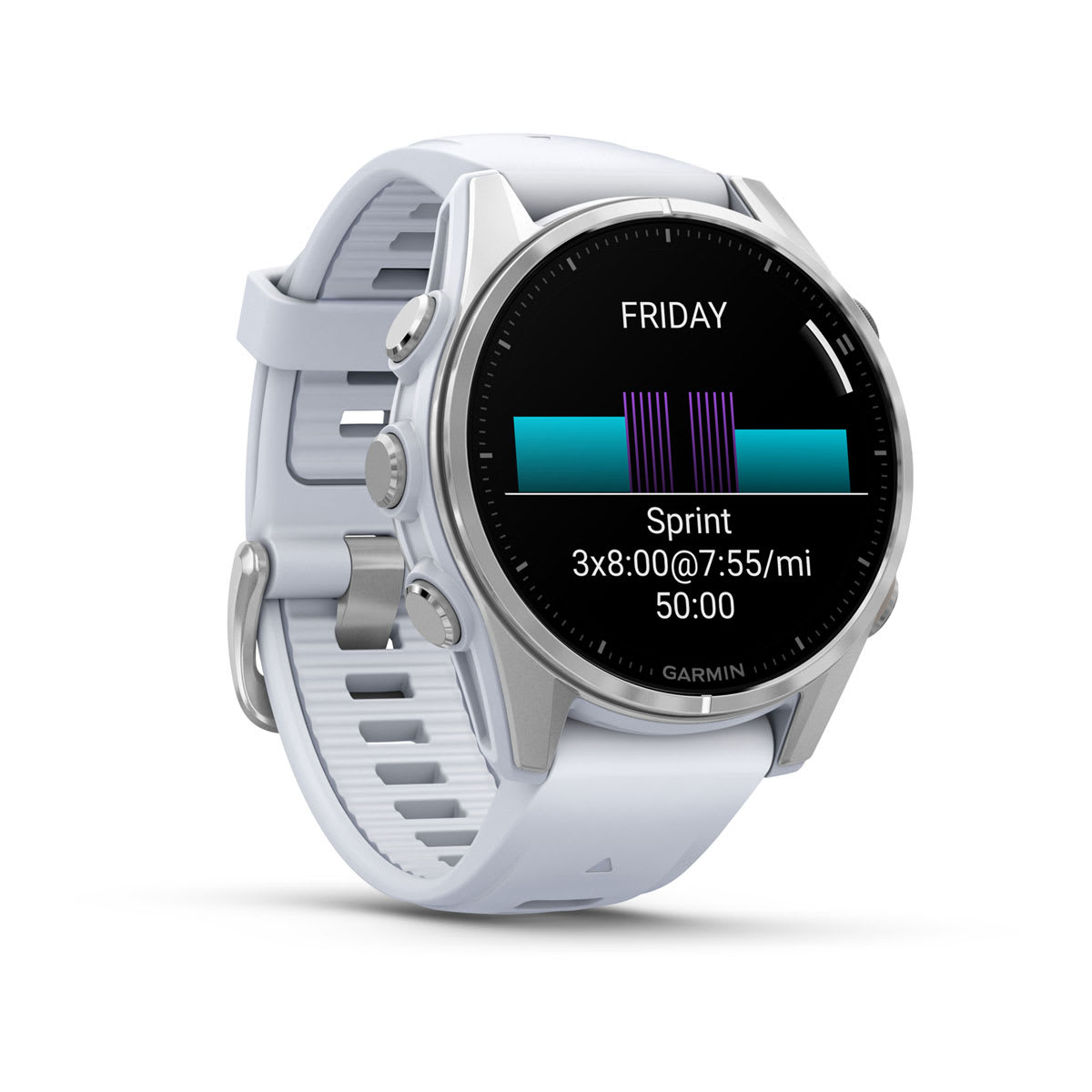 fēnix® 8 – 43 mm, AMOLED Silver with Whitestone Silicone Band