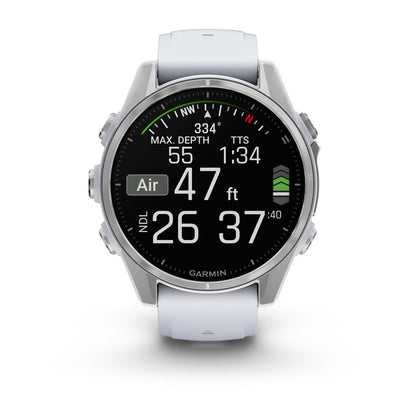 fēnix® 8 – 43 mm, AMOLED Silver with Whitestone Silicone Band