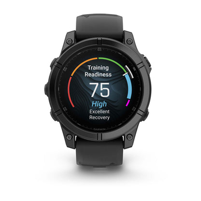 fēnix® E – 47 mm, AMOLED Slate Gray Steel with Black Silicone Band