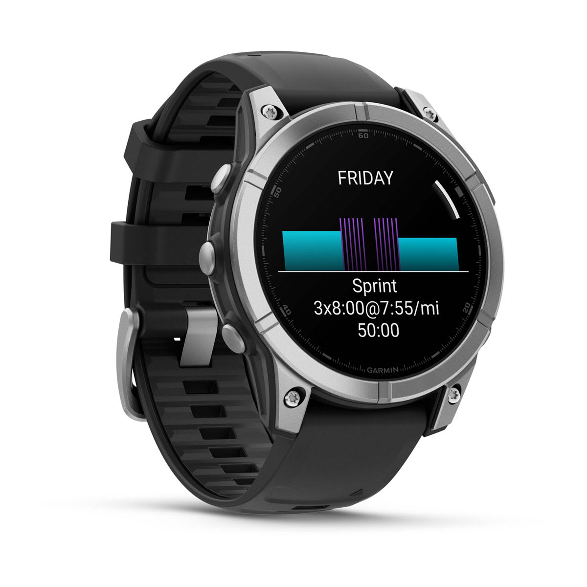 fēnix® E – 47 mm, AMOLED Stainless Steel with Black Silicone Band