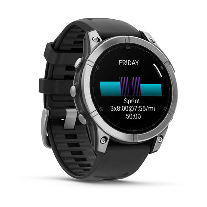 fēnix® E – 47 mm, AMOLED Stainless Steel with Black Silicone Band