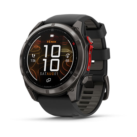 fēnix® 8 Pro – 51 mm, MicroLED Sapphire, Carbon Gray DLC Titanium with Black/Pebble Gray Silicone Band