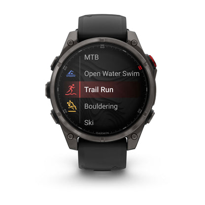 fēnix® 8 Pro – 47 mm, AMOLED Sapphire, Carbon Gray DLC Titanium with Black/Pebble Gray Silicone Band