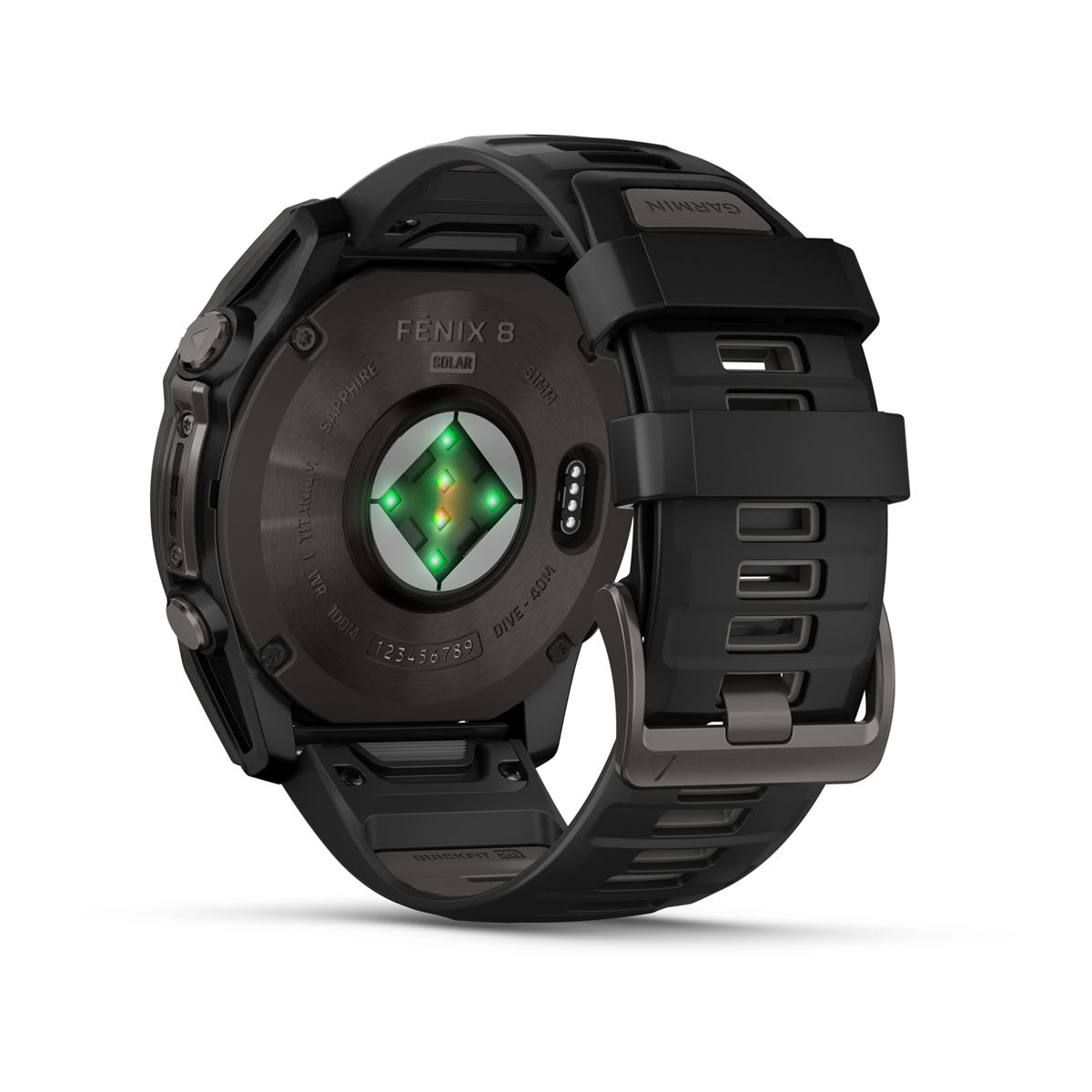 fēnix® 8 – 51 mm, Solar Sapphire, Carbon Gray DLC Titanium with Black/Pebble Gray Silicone Band