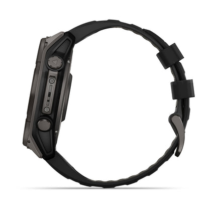 fēnix® 8 – 51 mm, Solar Sapphire, Carbon Gray DLC Titanium with Black/Pebble Gray Silicone Band