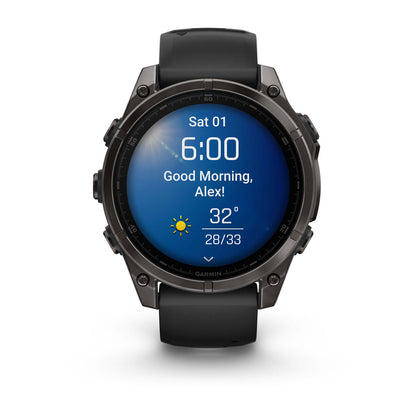 fēnix® 8 – 47 mm, AMOLED Sapphire, Carbon Gray DLC Titanium with Black/Pebble Gray Silicone Band