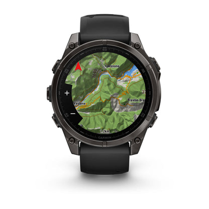 fēnix® 8 – 47 mm, AMOLED Sapphire, Carbon Gray DLC Titanium with Black/Pebble Gray Silicone Band