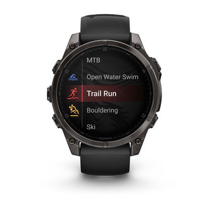 fēnix® 8 – 47 mm, AMOLED Sapphire, Carbon Gray DLC Titanium with Black/Pebble Gray Silicone Band