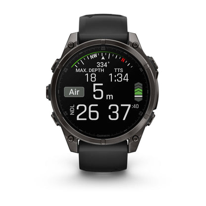 fēnix® 8 – 47 mm, AMOLED Sapphire, Carbon Gray DLC Titanium with Black/Pebble Gray Silicone Band