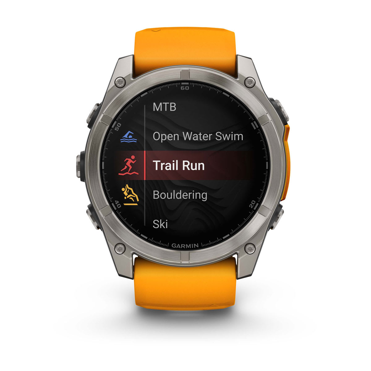 fēnix® 8 – 51 mm, AMOLED Sapphire, Titanium with Spark Orange/Graphite Silicone Band