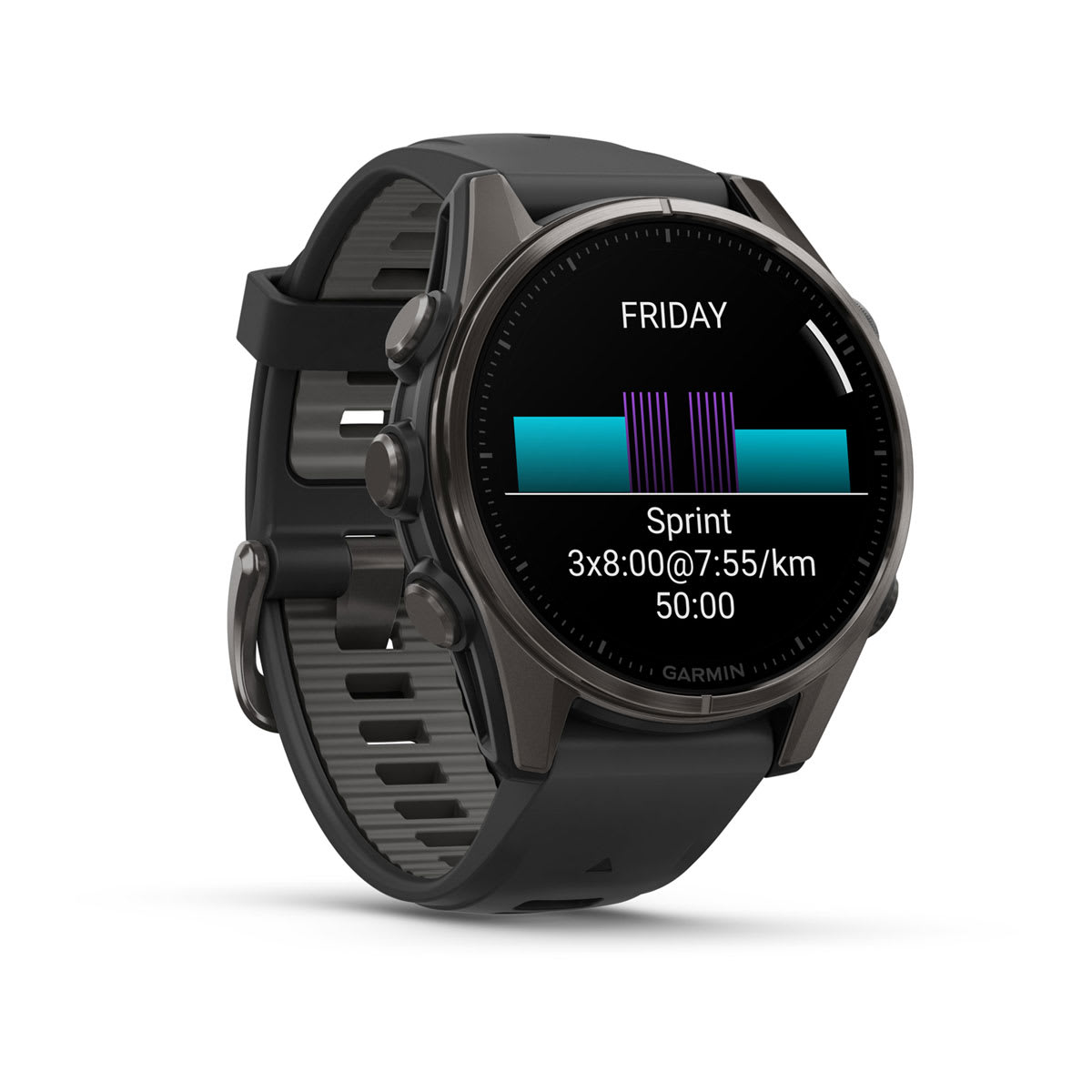 fēnix® 8 – 43 mm, AMOLED Sapphire, Carbon Gray DLC Titanium with Black/Pebble Gray Silicone Band