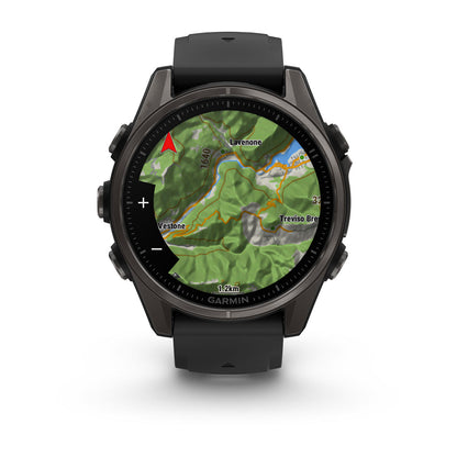 fēnix® 8 – 43 mm, AMOLED Sapphire, Carbon Gray DLC Titanium with Black/Pebble Gray Silicone Band