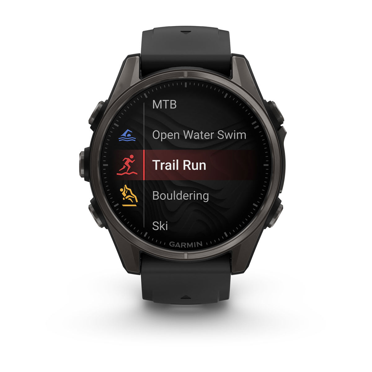 fēnix® 8 – 43 mm, AMOLED Sapphire, Carbon Gray DLC Titanium with Black/Pebble Gray Silicone Band