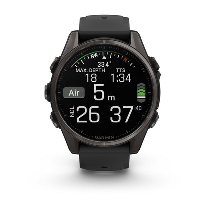fēnix® 8 – 43 mm, AMOLED Sapphire, Carbon Gray DLC Titanium with Black/Pebble Gray Silicone Band