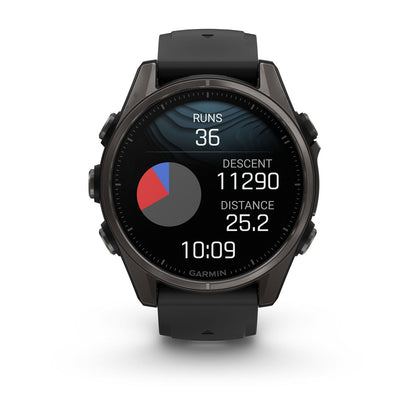 fēnix® 8 – 43 mm, AMOLED Sapphire, Carbon Gray DLC Titanium with Black/Pebble Gray Silicone Band