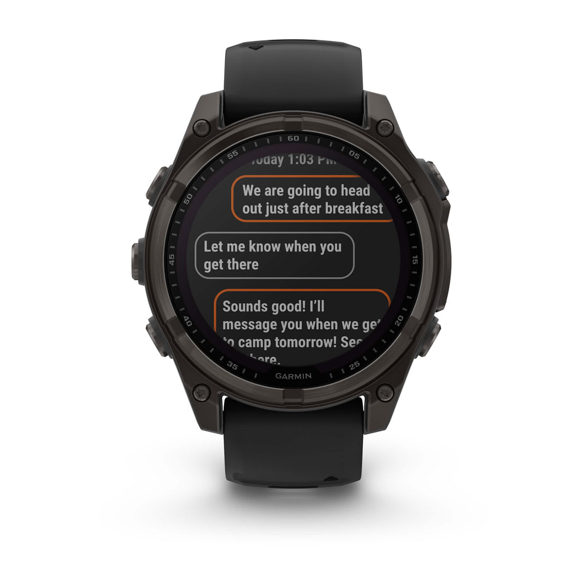 fēnix® 8 – 47 mm, Solar Sapphire, Carbon Gray DLC Titanium with Black/Pebble Gray Silicone Band