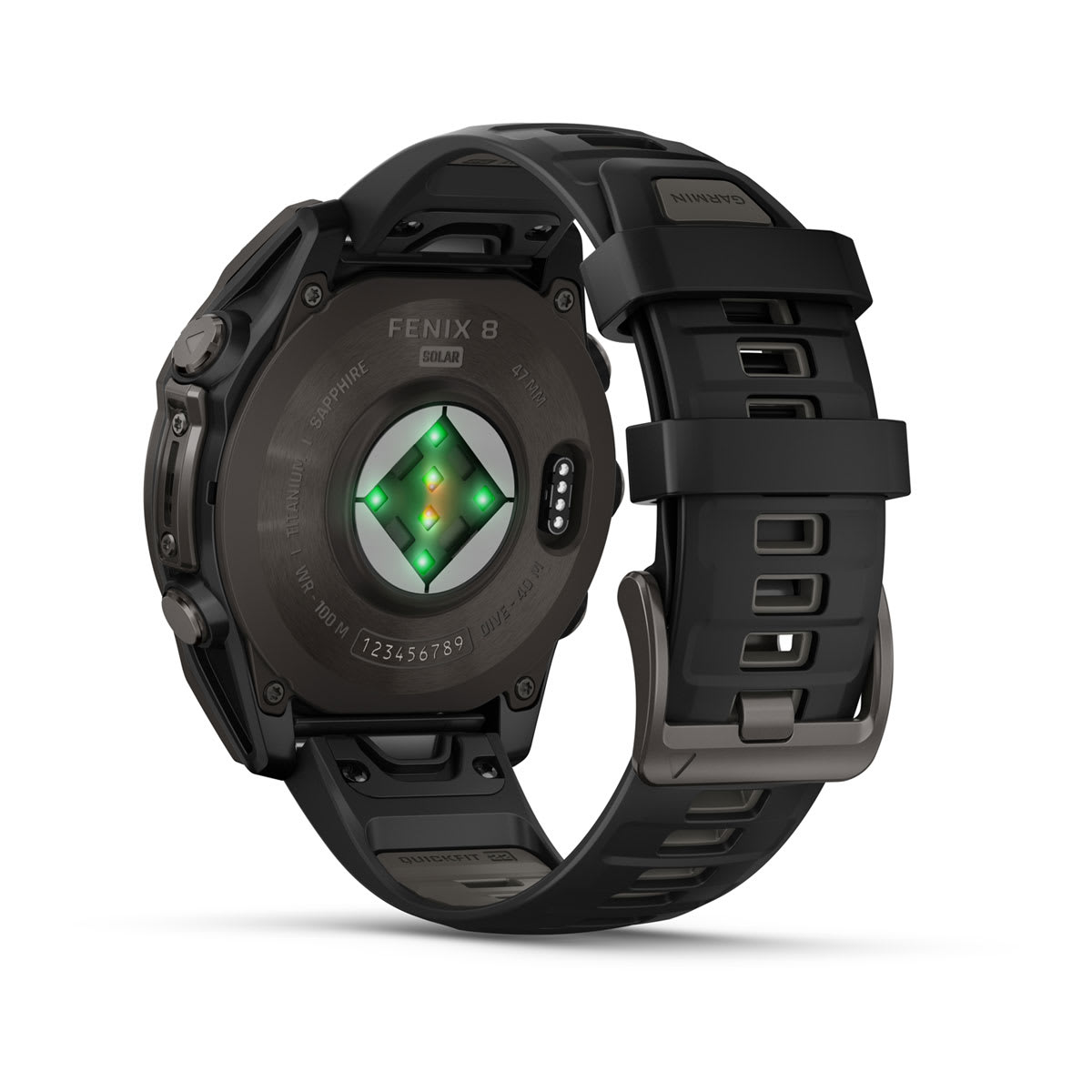 fēnix® 8 – 47 mm, Solar Sapphire, Carbon Gray DLC Titanium with Black/Pebble Gray Silicone Band