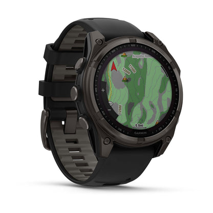 fēnix® 8 – 47 mm, Solar Sapphire, Carbon Gray DLC Titanium with Black/Pebble Gray Silicone Band