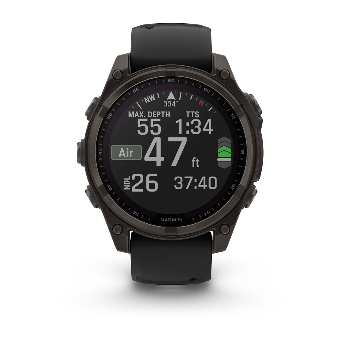fēnix® 8 – 47 mm, Solar Sapphire, Carbon Gray DLC Titanium with Black/Pebble Gray Silicone Band