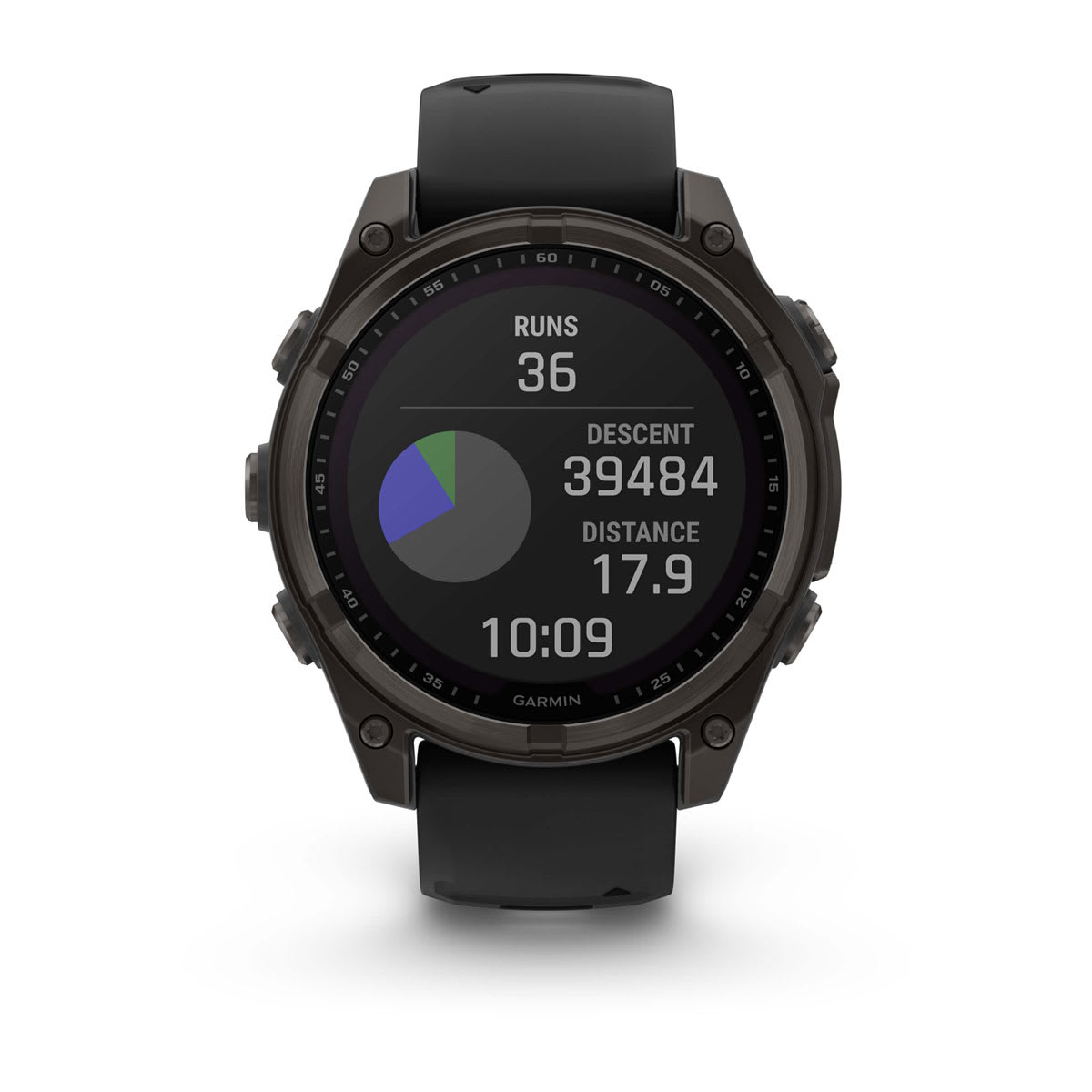 fēnix® 8 – 47 mm, Solar Sapphire, Carbon Gray DLC Titanium with Black/Pebble Gray Silicone Band