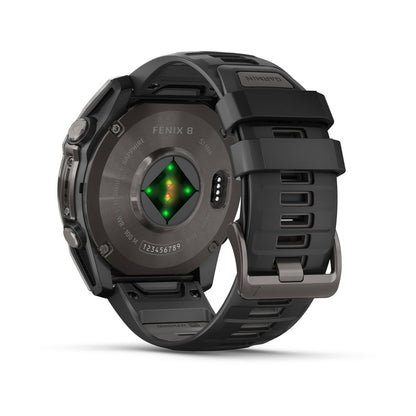 fēnix® 8 – 51 mm, AMOLED Sapphire, Carbon Gray DLC Titanium with Black/Pebble Gray Silicone Band