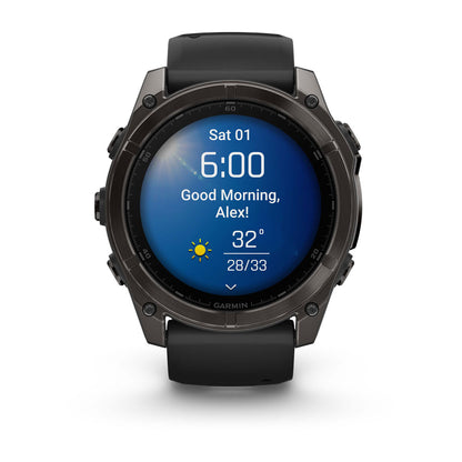 fēnix® 8 – 51 mm, AMOLED Sapphire, Carbon Gray DLC Titanium with Black/Pebble Gray Silicone Band