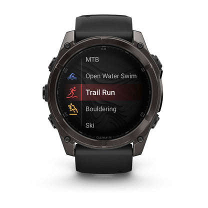 fēnix® 8 – 51 mm, AMOLED Sapphire, Carbon Gray DLC Titanium with Black/Pebble Gray Silicone Band