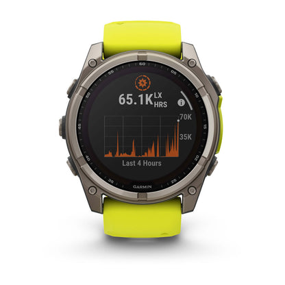 fēnix® 8 – 51 mm, Solar Sapphire, Titanium with Amp Yellow/Graphite Silicone Band