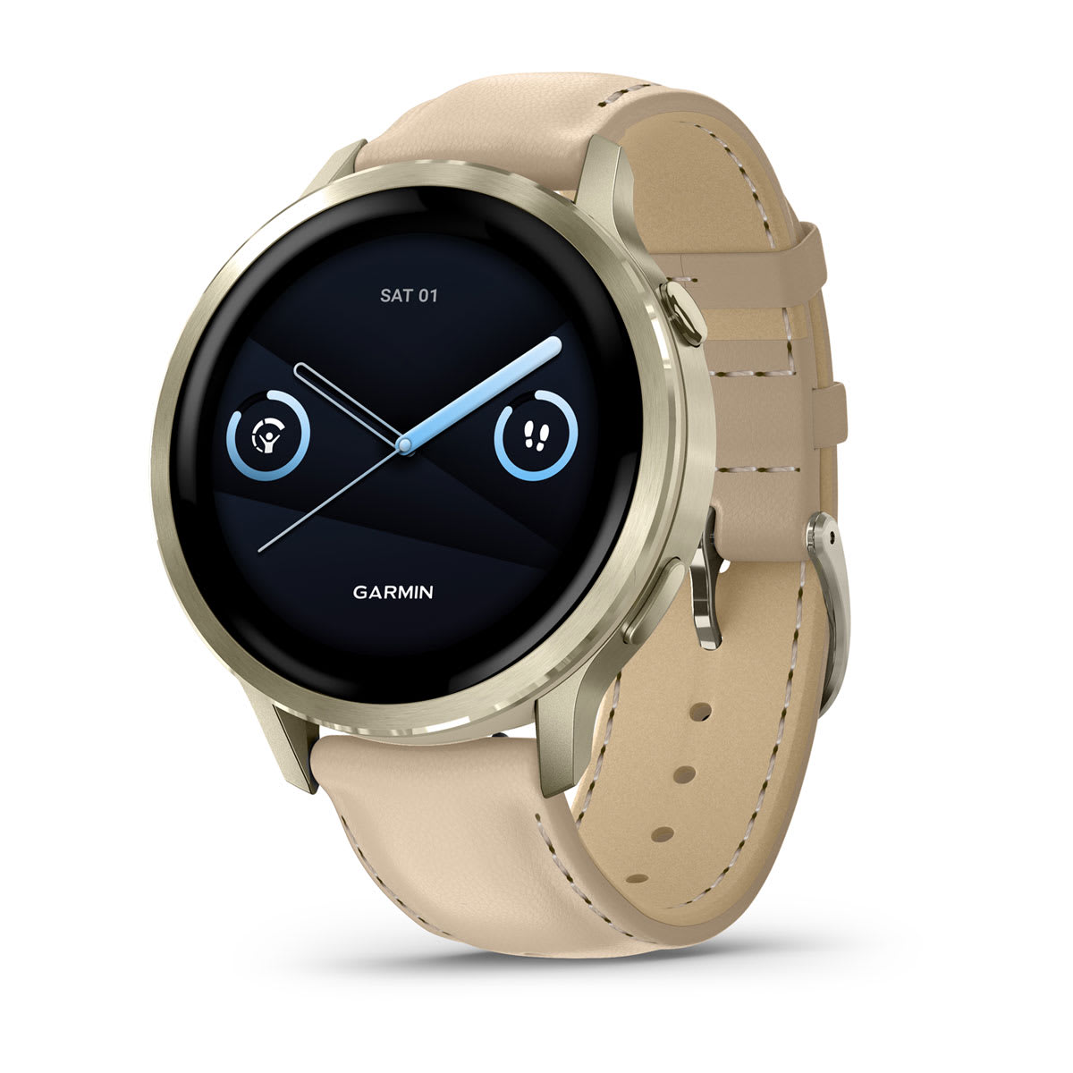 Venu® 4 – 41 mm Lunar Gold with Bone Silicone Band and Light Sand Leather Band