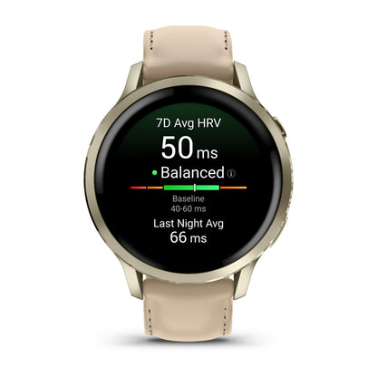 Venu® 4 – 41 mm Lunar Gold with Bone Silicone Band and Light Sand Leather Band