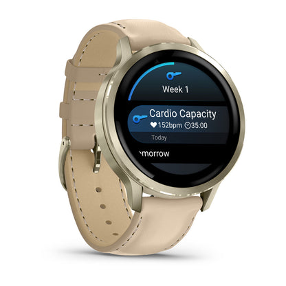 Venu® 4 – 41 mm Lunar Gold with Bone Silicone Band and Light Sand Leather Band