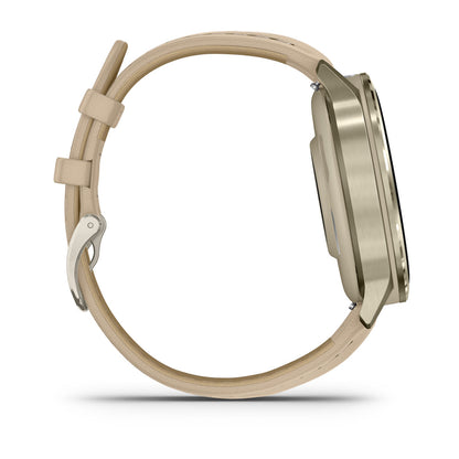 Venu® 4 – 41 mm Lunar Gold with Bone Silicone Band and Light Sand Leather Band