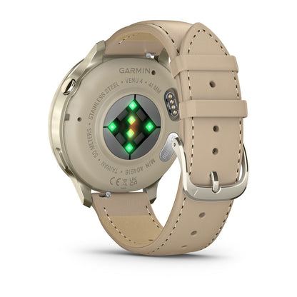 Venu® 4 – 41 mm Lunar Gold with Bone Silicone Band and Light Sand Leather Band