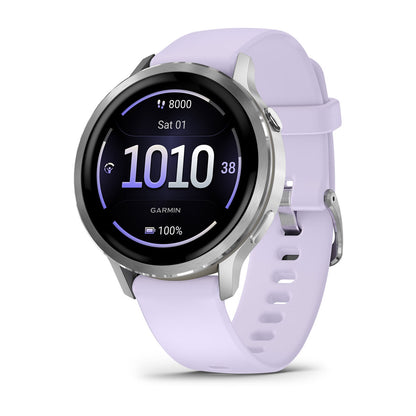 Venu® 4 – 41 mm Silver with Periwinkle Silicone Band