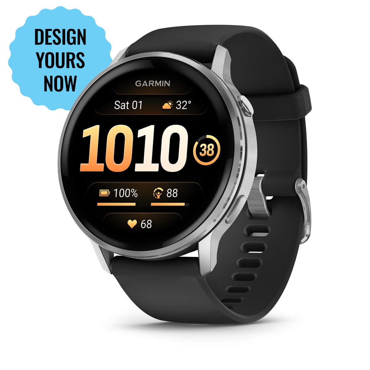 Venu® 4 – 45 mm Silver with Black Silicone Band