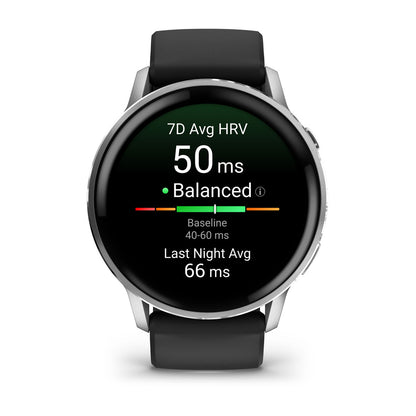 Venu® 4 – 45 mm Silver with Black Silicone Band