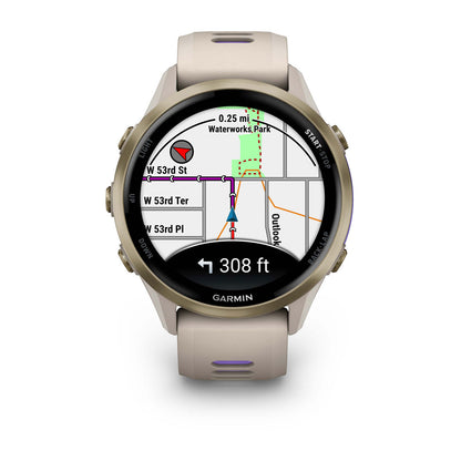 Forerunner® 970 Soft Gold Titanium with French Gray Case and French Gray/Translucent Indigo Band