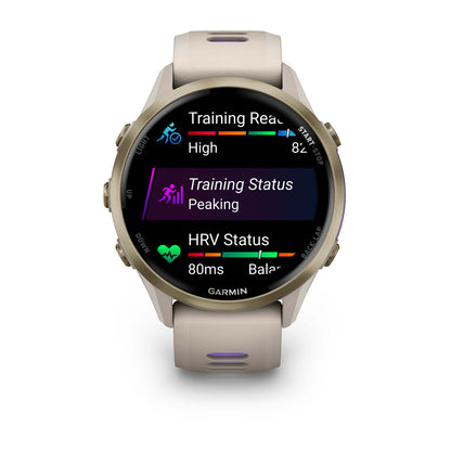 Forerunner® 970 Soft Gold Titanium with French Gray Case and French Gray/Translucent Indigo Band